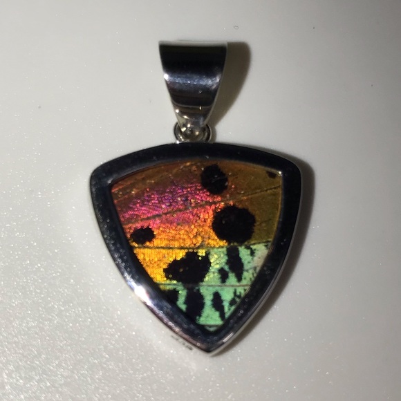 Real Butterfly Wing Pendant Sterling Silver Handmade Jewelry Necklace Triangle - Picture 2 of 6